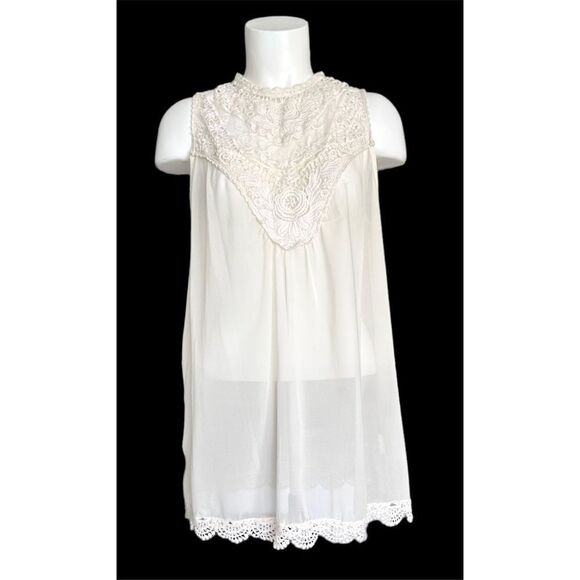 Nine West‎ Women's White Floral Embroidered Lined Sheer Mesh Tunic Size L - Picture 1 of 10